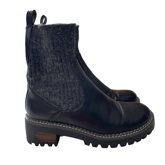 Womens Sz 6 Black Leather and Knit Ankle Boots Rugged Chic Edgy Gorpcore Grunge - Picture 3 of 7